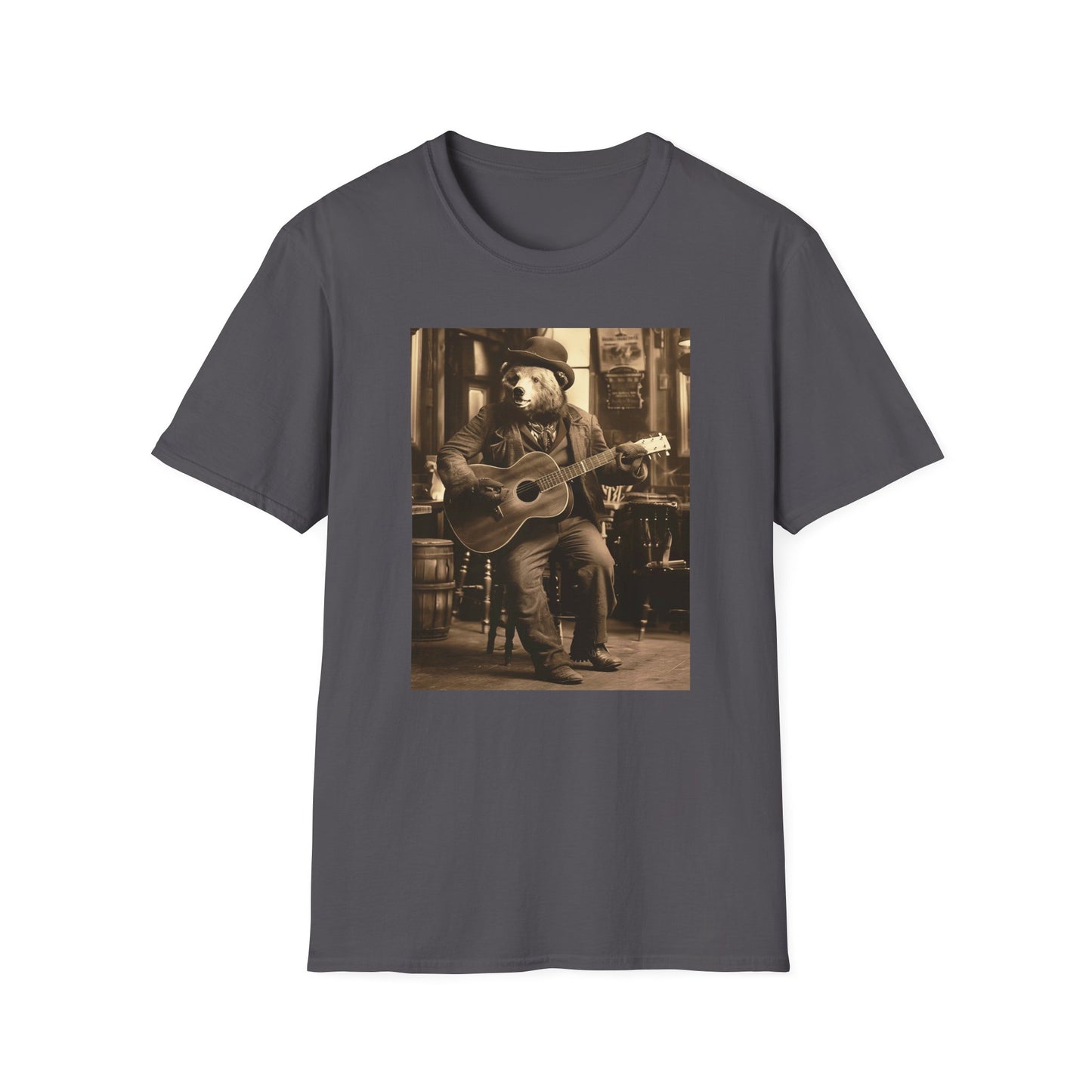 Western Vintage Bear Playing Guitar Softstyle T-Shirt