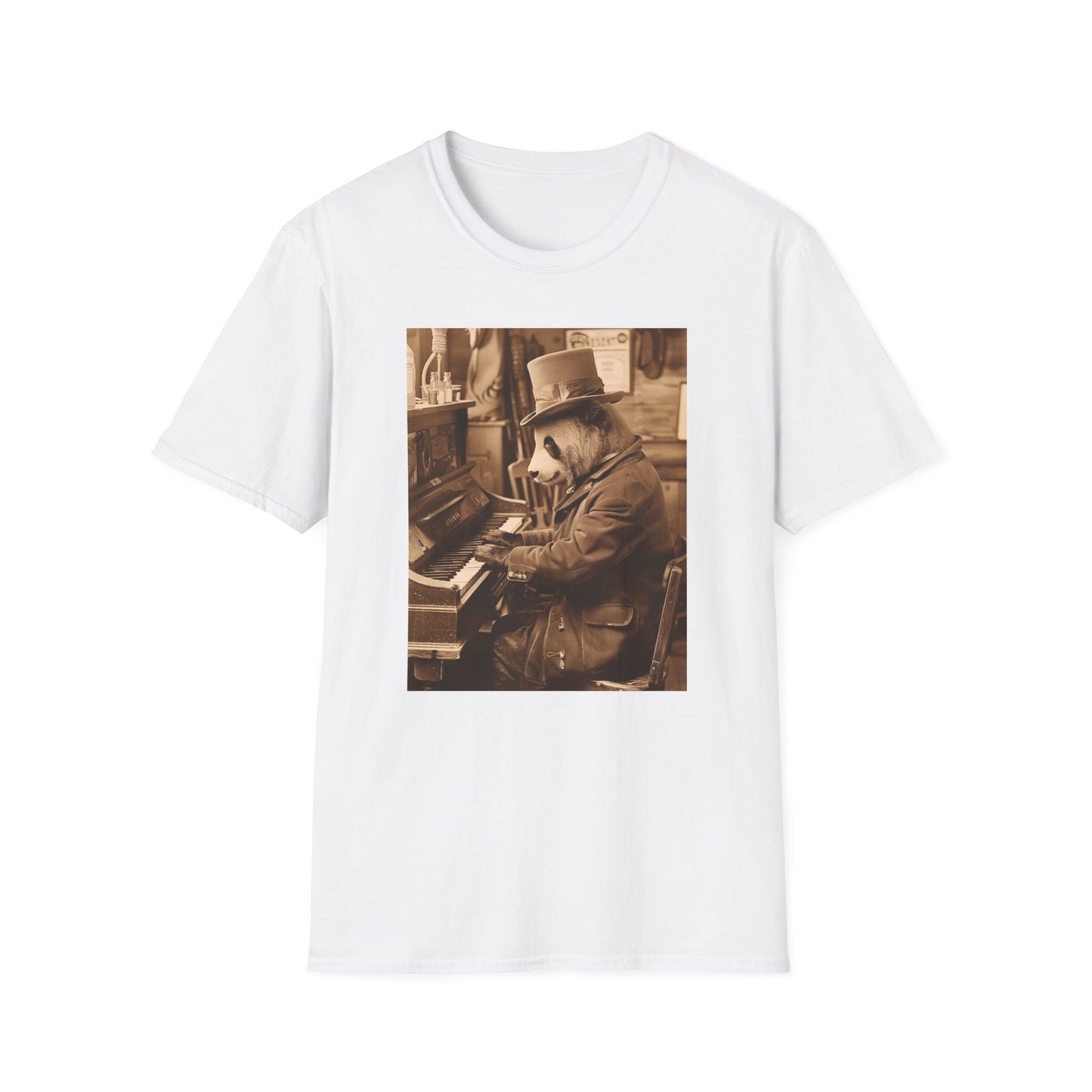 Western Vintage Panda Bear Playing Piano Softstyle T-Shirt