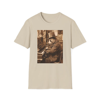 Western Vintage Panda Bear Playing Piano Softstyle T-Shirt