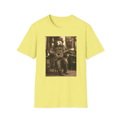 Western Vintage Bear Playing Guitar Softstyle T-Shirt