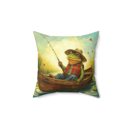 Frog Fishing Polyester Square Pillow