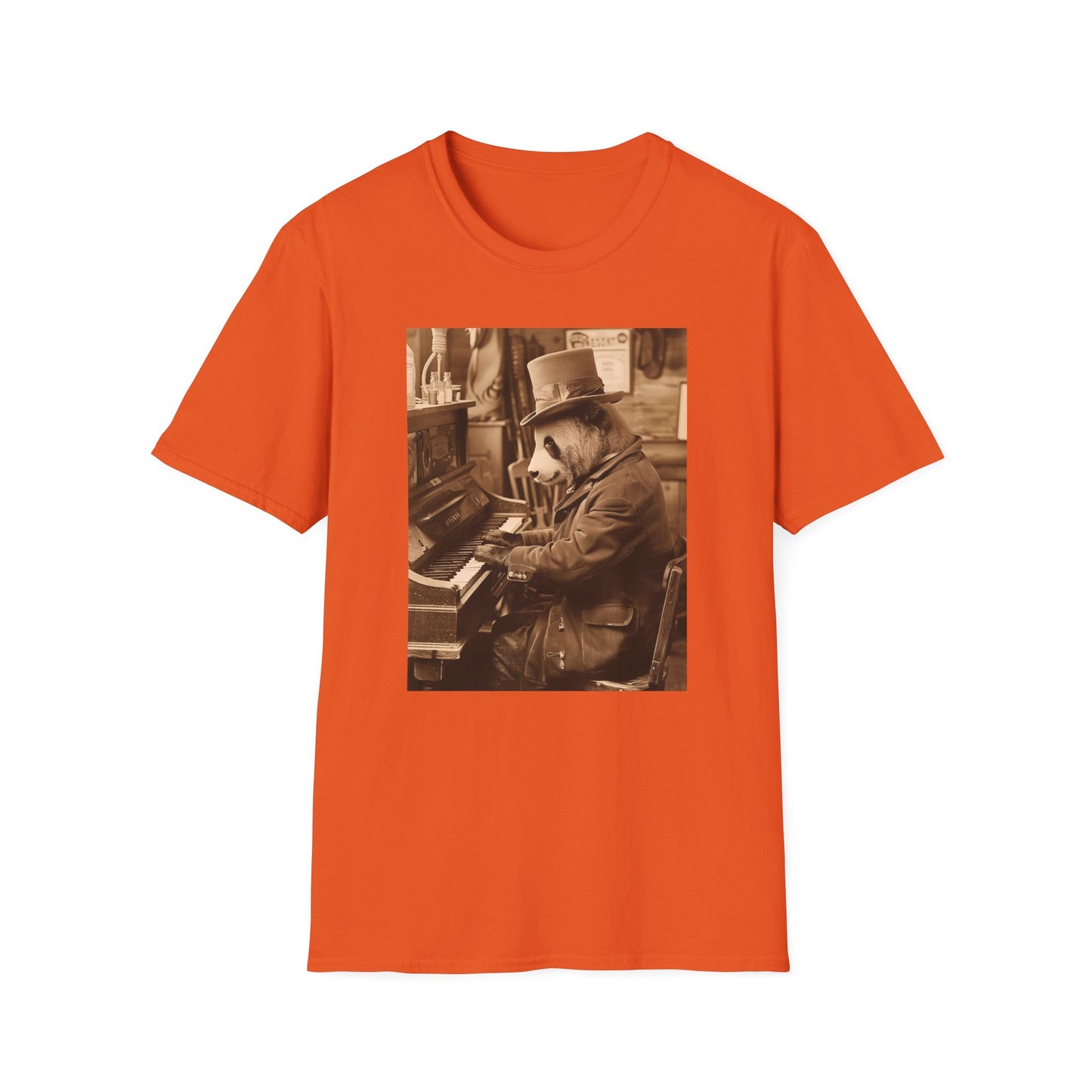 Western Vintage Panda Bear Playing Piano Softstyle T-Shirt