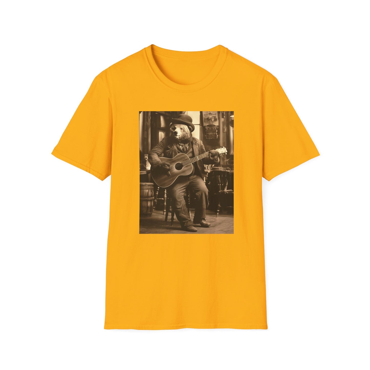 Western Vintage Bear Playing Guitar Softstyle T-Shirt