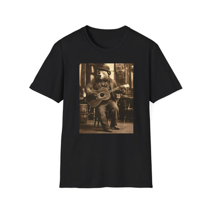 Western Vintage Bear Playing Guitar Softstyle T-Shirt