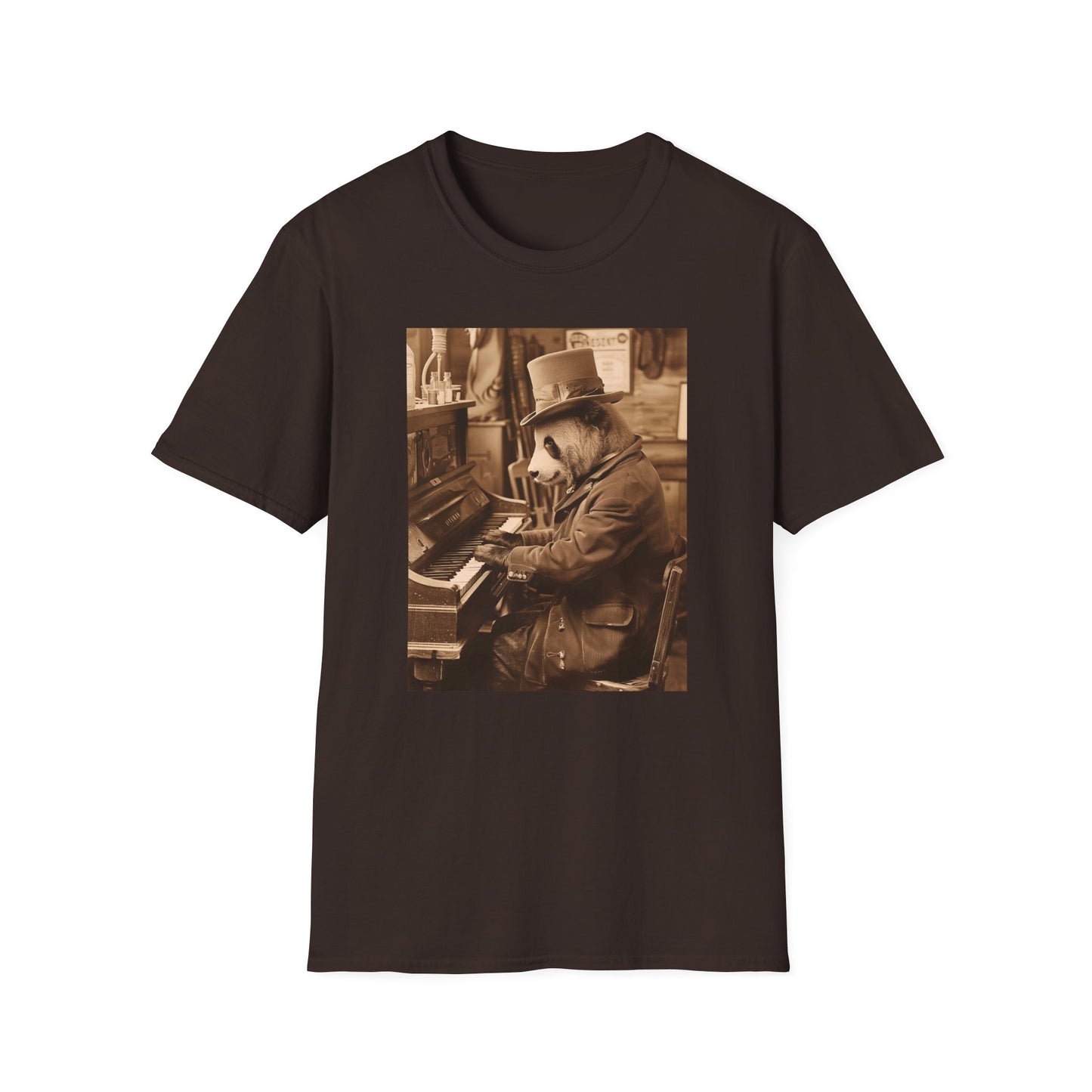 Western Vintage Panda Bear Playing Piano Softstyle T-Shirt