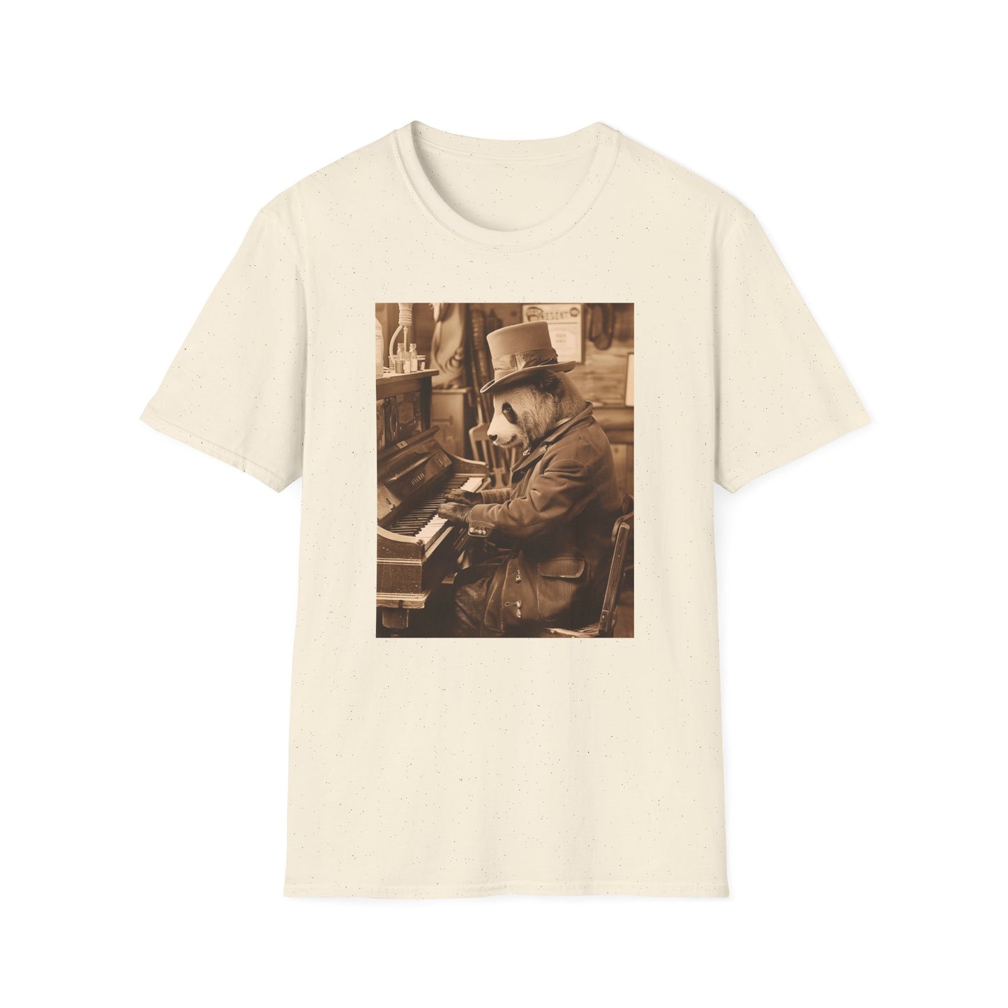 Western Vintage Panda Bear Playing Piano Softstyle T-Shirt