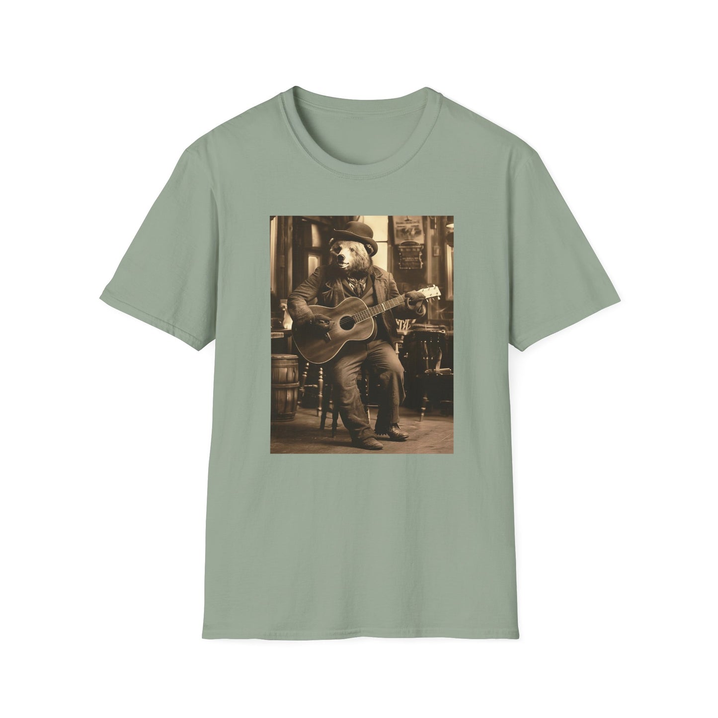 Western Vintage Bear Playing Guitar Softstyle T-Shirt