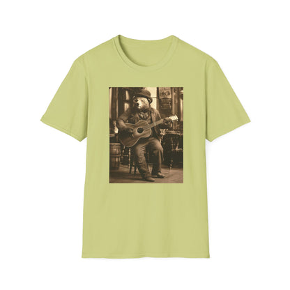 Western Vintage Bear Playing Guitar Softstyle T-Shirt