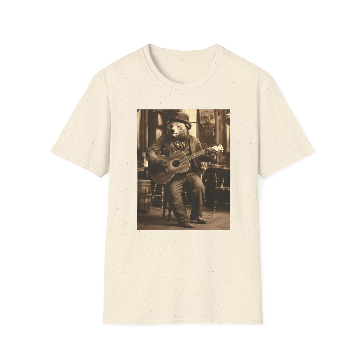 Western Vintage Bear Playing Guitar Softstyle T-Shirt