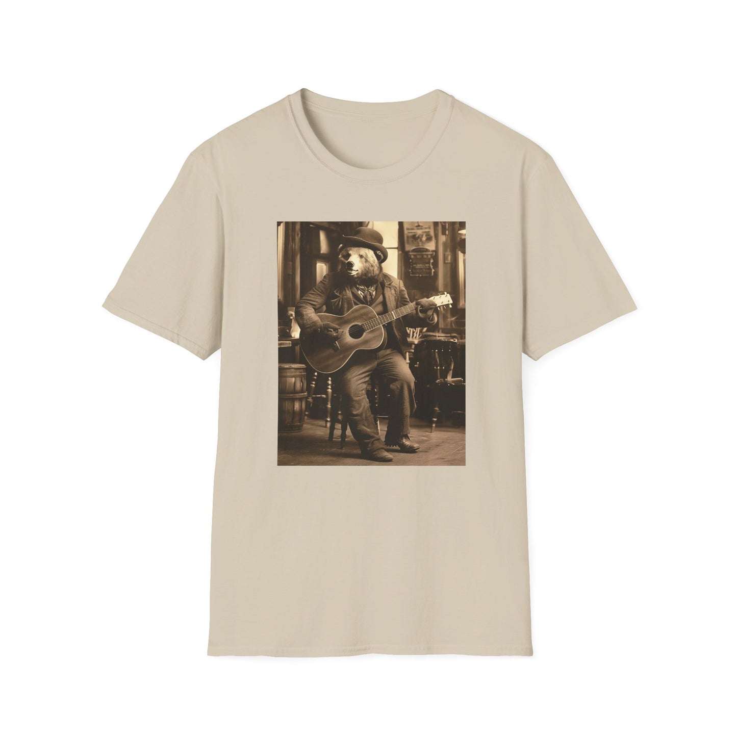 Western Vintage Bear Playing Guitar Softstyle T-Shirt