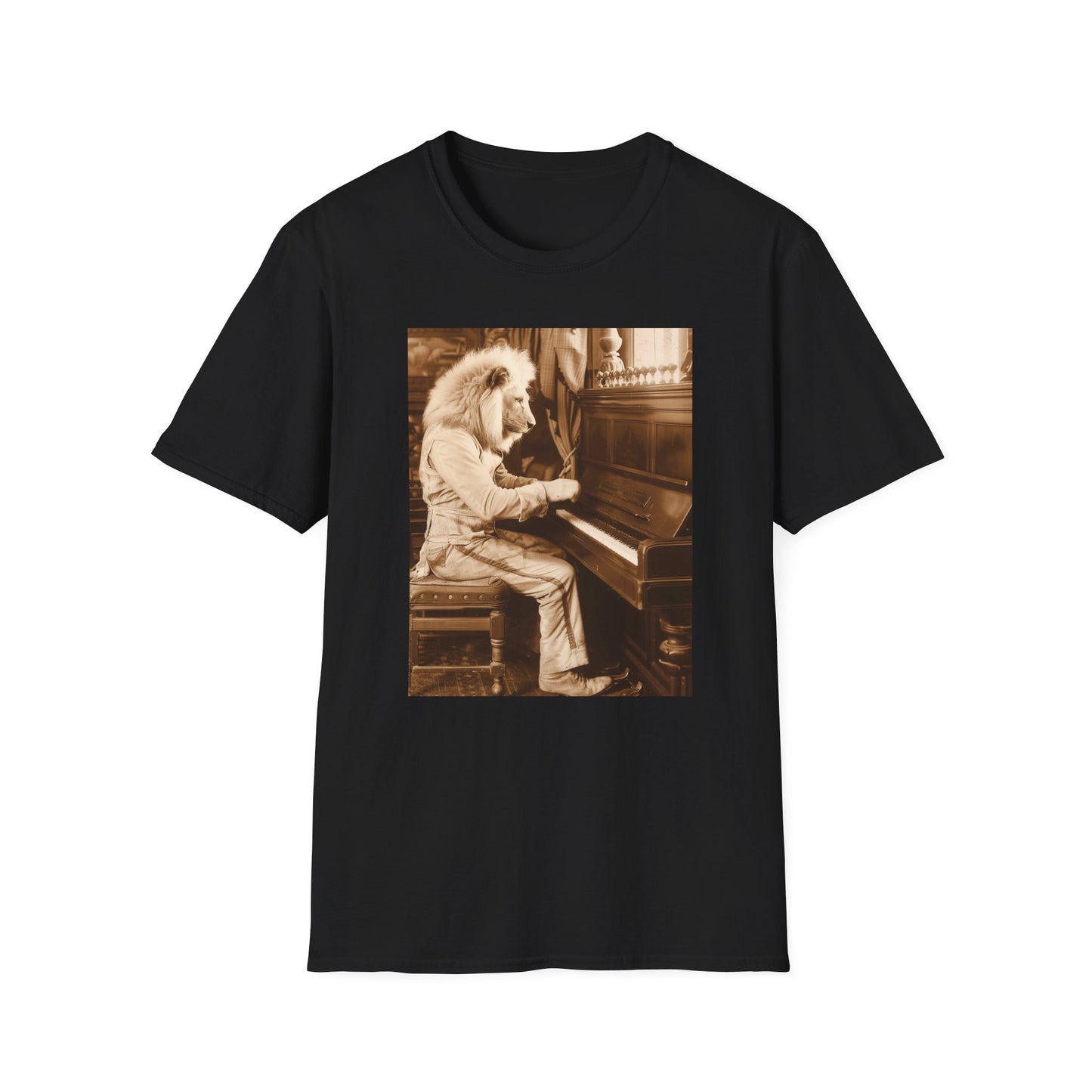 Western Vintage Lion Playing Piano Softstyle T-Shirt