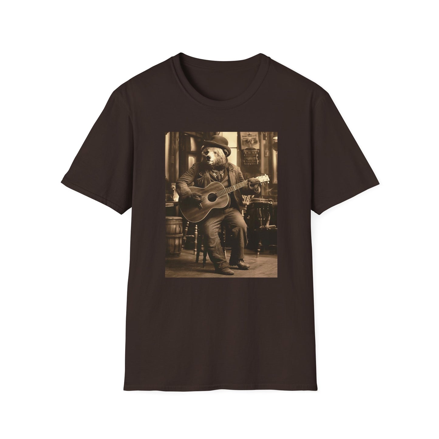 Western Vintage Bear Playing Guitar Softstyle T-Shirt