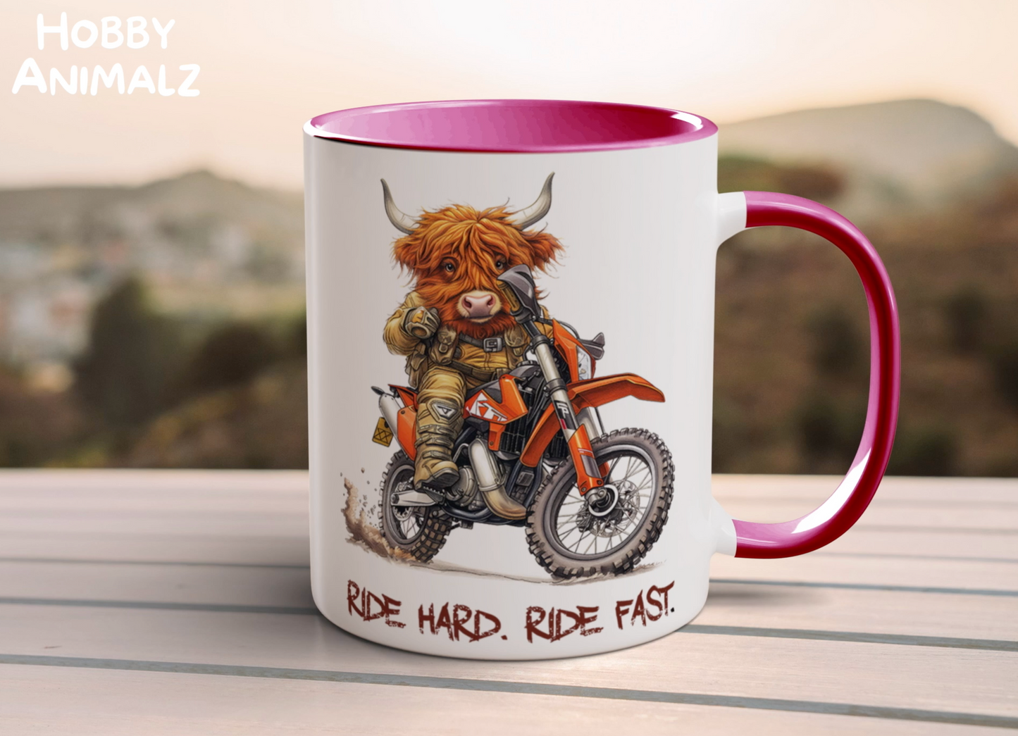 Highland Cow Dirt Biker Mug