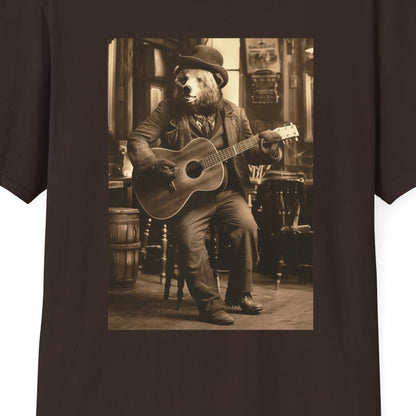 Western Vintage Bear Playing Guitar Softstyle T-Shirt