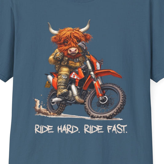 Highland Cow Dirt Biker Softstyle T-Shirt