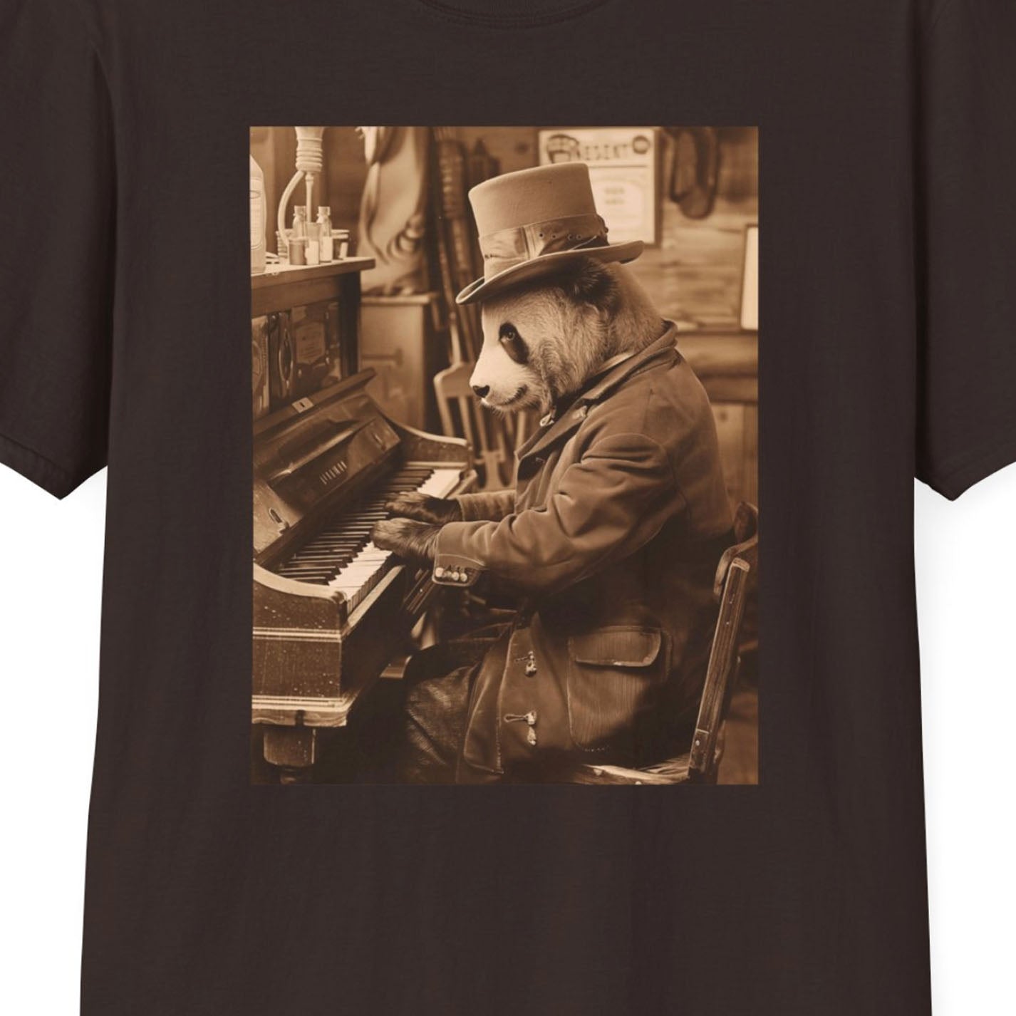 Western Vintage Panda Bear Playing Piano Softstyle T-Shirt